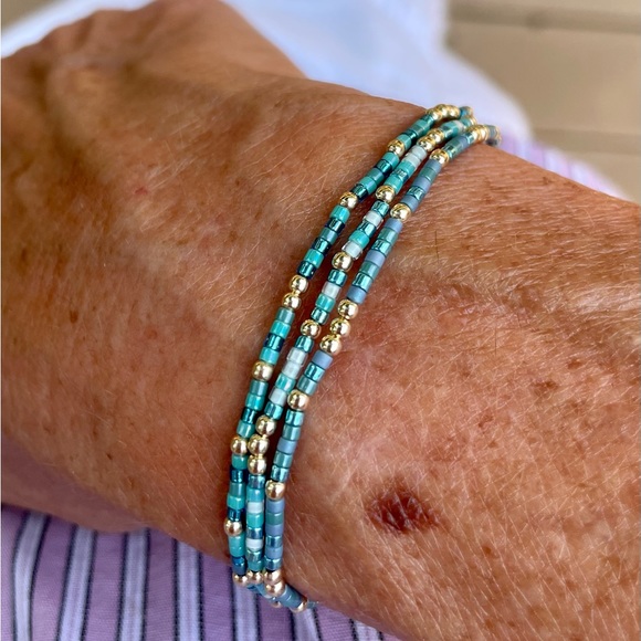 Mediterranean Sea Stack- handmade miyuki delicas + 14k gold filled bracelet set - Picture 7 of 8